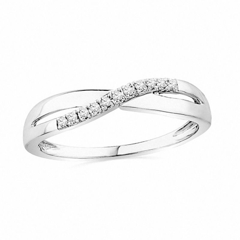 Main Image 1 of Diamond Accent Criss-Cross Wave Band in 10K White Gold