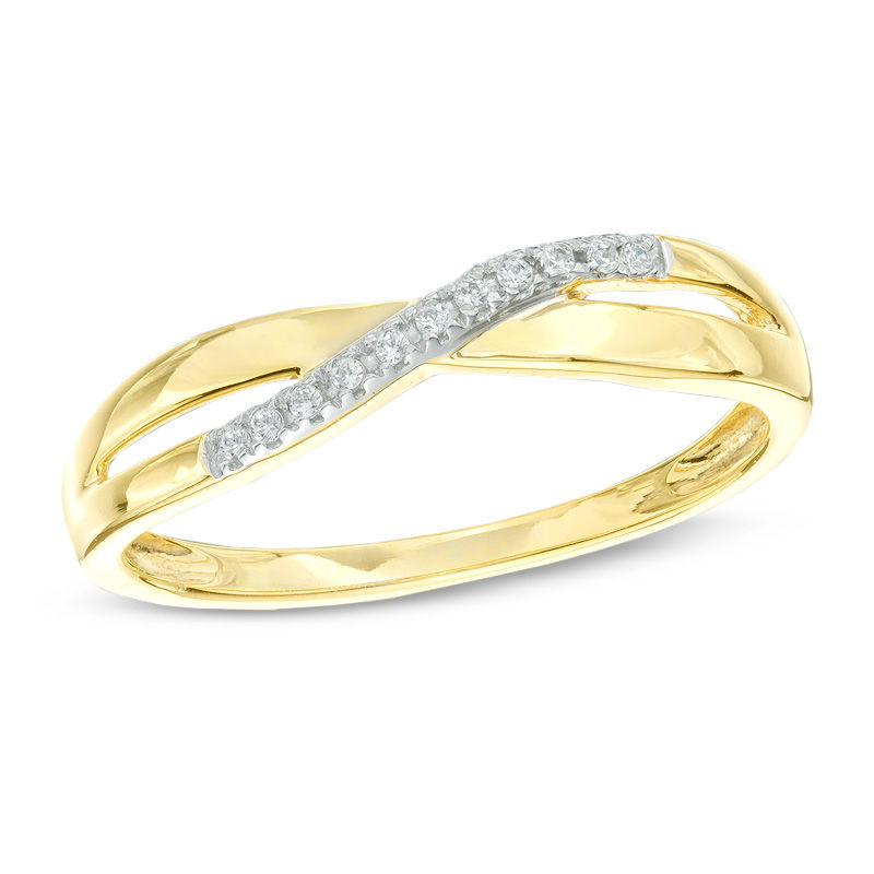 Diamond Accent Criss-Cross Wave Band in 10K Gold | Zales