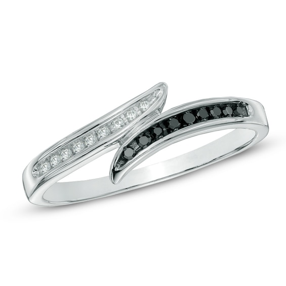 1/10 CT. T.w. Enhanced Black and White Diamond Bypass Ring in 10K White Gold