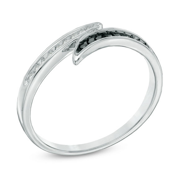 1/10 CT. T.w. Enhanced Black and White Diamond Bypass Ring in 10K White Gold