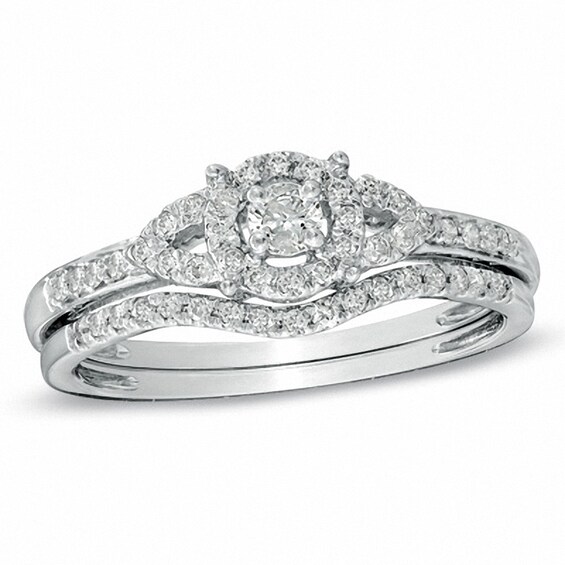 1 3 CT T W Diamond  Bridal Set  in 14K White Gold Zales 