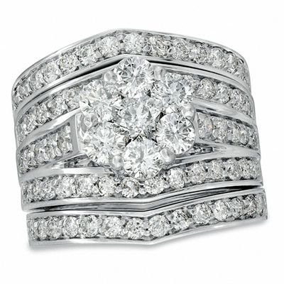 2-3/4 CT. T.W. Diamond Cluster Multi-Row Three Piece Bridal Set in 14K ...