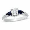 Thumbnail Image 0 of 1/2 CT. T.W. Diamond and Pear-Shaped Blue Sapphire Three Stone Ring in 14K White Gold