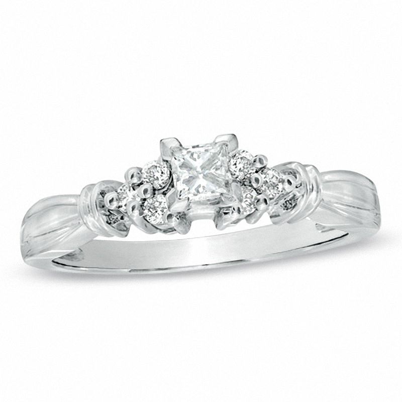 Main Image 1 of 1/4 CT. T.W. Princess-Cut Diamond Collar Promise Ring in 14K White Gold