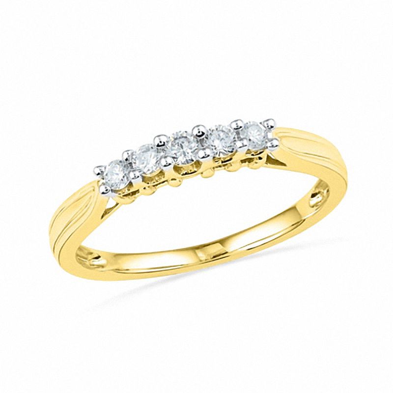 Main Image 1 of 1/4 CT. T.W. Diamond Five Stone Wedding Band in 10K Gold