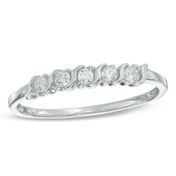1/5 CT. T.w. Diamond Five Stone Wedding Band in 10K White Gold