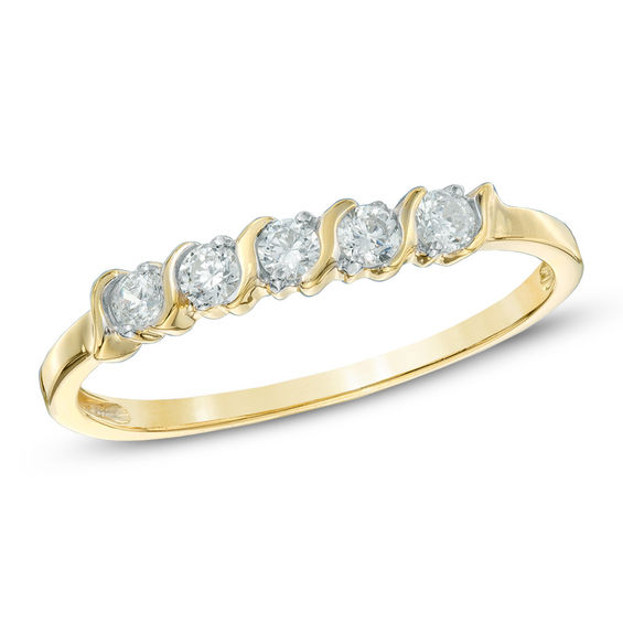 1/5 CT. T.W. Diamond Five Stone Wedding Band in 10K Gold | Zales