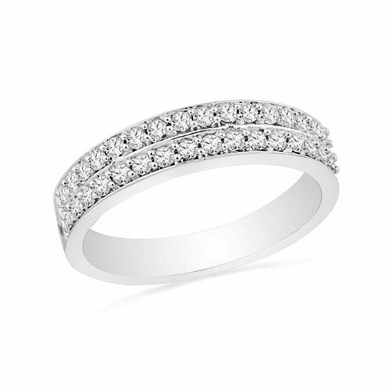 1 3 Ct T W Diamond Double Row Wedding Band In 10k White Gold T W Diamond Double Row Wedding Band In 10k White Gold