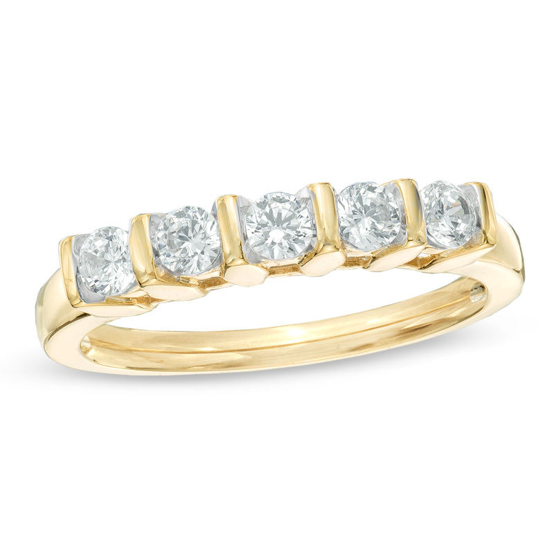 Zales 1 2 ct. T.W. Diamond Five Stone Channel Set Wedding Band in 10K Gold