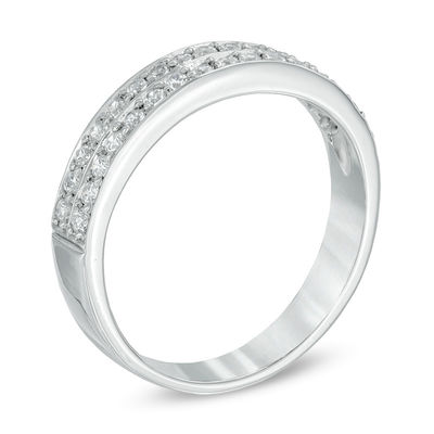 10K White Gold Round Diamond Double Row Curved Wedding Band 1/4 CT Size 5.5 