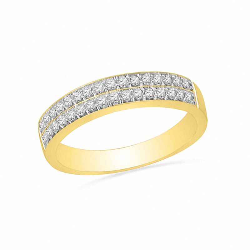 Main Image 1 of 1/4 CT. T.W. Diamond Double Row Wedding Band in 10K Gold