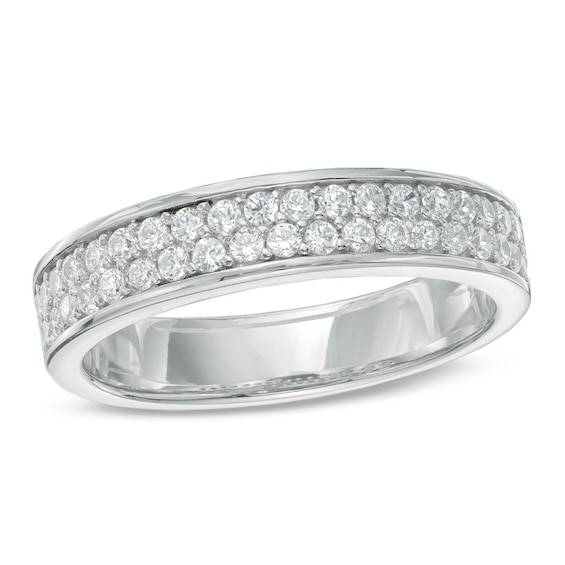 1/2 CT. T.W. Diamond Double Row Wedding Band in 10K White Gold | Zales