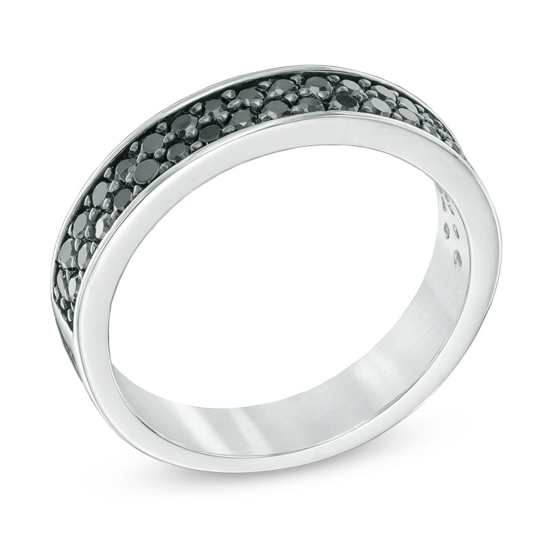 Main Image 2 of 1/2 CT. T.W. Black Diamond Double Row Band in Sterling Silver