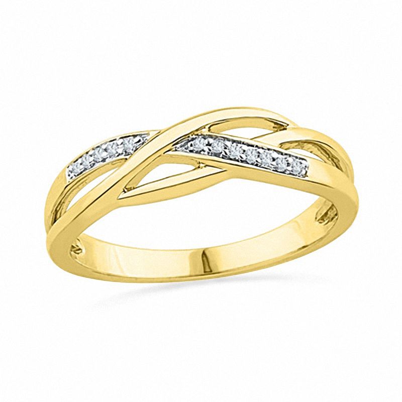 1/20 CT. T.W. Diamond Split Shank Waves Ring in Yellow Rhodium Sterling Silver