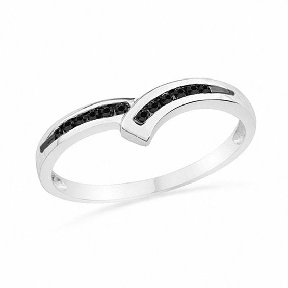 1/10 CT. T.w. Black Diamond Bypass Ring in 10K White Gold