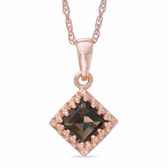6.0mm Princess-Cut Smoky Quartz Crown Pendant in Sterling Silver with 14K Rose Gold Plate 6.0mm Princess-Cut Smoky Quartz Crown Pendant in Sterling Silver with 14K Rose Gold Plate
