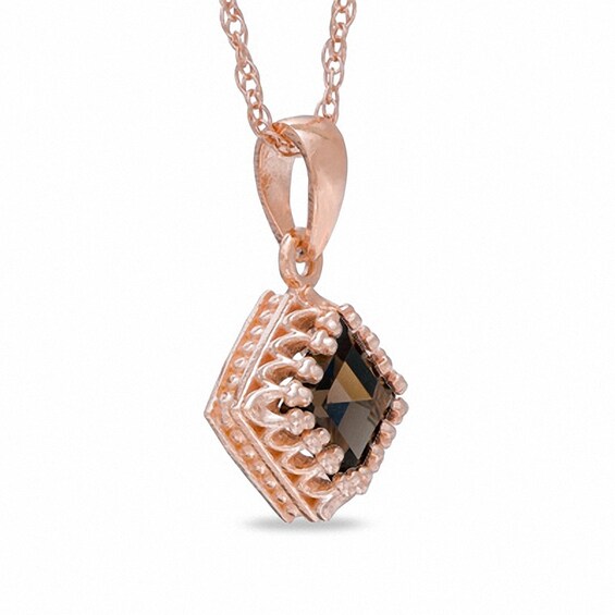 6.0mm Princess-Cut Smoky Quartz Crown Pendant in Sterling Silver with 14K Rose Gold Plate 6.0mm Princess-Cut Smoky Quartz Crown Pendant in Sterling Silver with 14K Rose Gold Plate