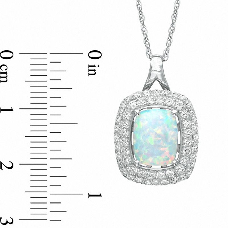 Cushion-Cut Lab-Created Opal and White Sapphire Pendant in Sterling Silver