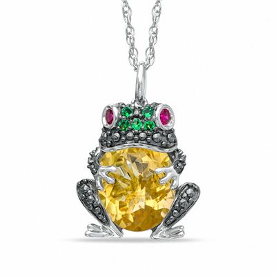 Lab-Created Multi-Gemstone Frog Pendant 
