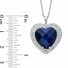 Thumbnail Image 1 of 14.0mm Heart-Shaped Lab-Created Blue and White Sapphire Heart Pendant in Sterling Silver