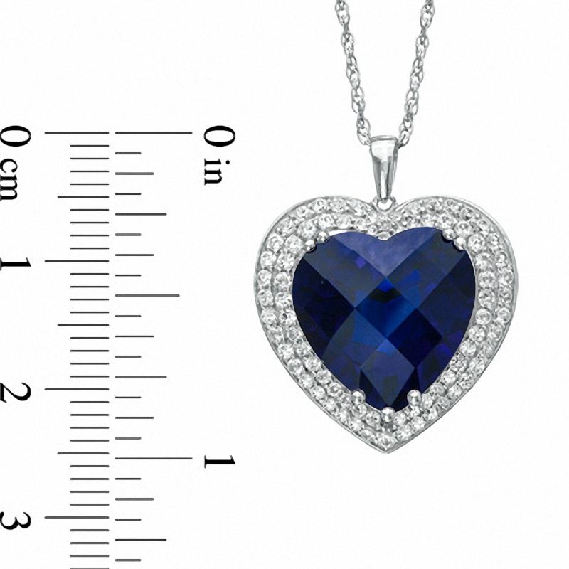 14.0mm Heart-Shaped Lab-Created Blue and White Sapphire Heart Pendant in Sterling Silver
