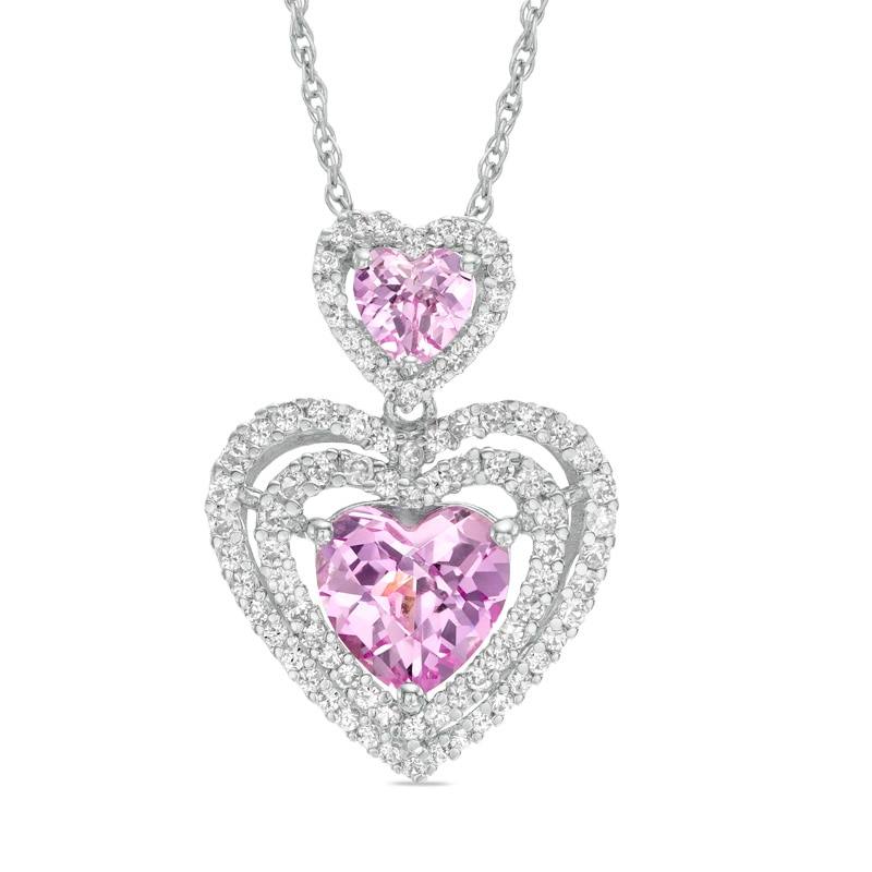 Heart Shape Pink Sapphire and Diamond Necklace