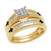 1/5 CT. T.W. Diamond Square Cluster Bridal Set in Sterling Silver and 10K Gold Plate - Size 7