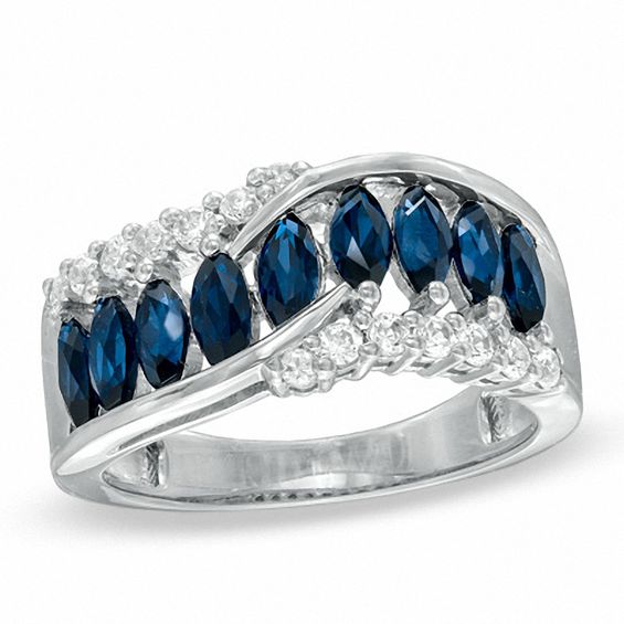 MarquiseCut LabCreated Blue and White Sapphire Ring in Sterling Silver Zales
