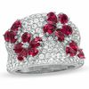 Thumbnail Image 1 of Pear-Shaped Lab-Created Ruby and White Sapphire Flower Band in Sterling Silver