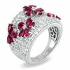 Thumbnail Image 2 of Pear-Shaped Lab-Created Ruby and White Sapphire Flower Band in Sterling Silver
