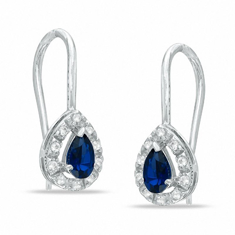 Pear-Shaped Lab-Created Blue and White Sapphire Earrings in Sterling ...