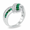 Thumbnail Image 1 of Princess-Cut Lab-Created Emerald and White Sapphire Chevron Ring in Sterling Silver
