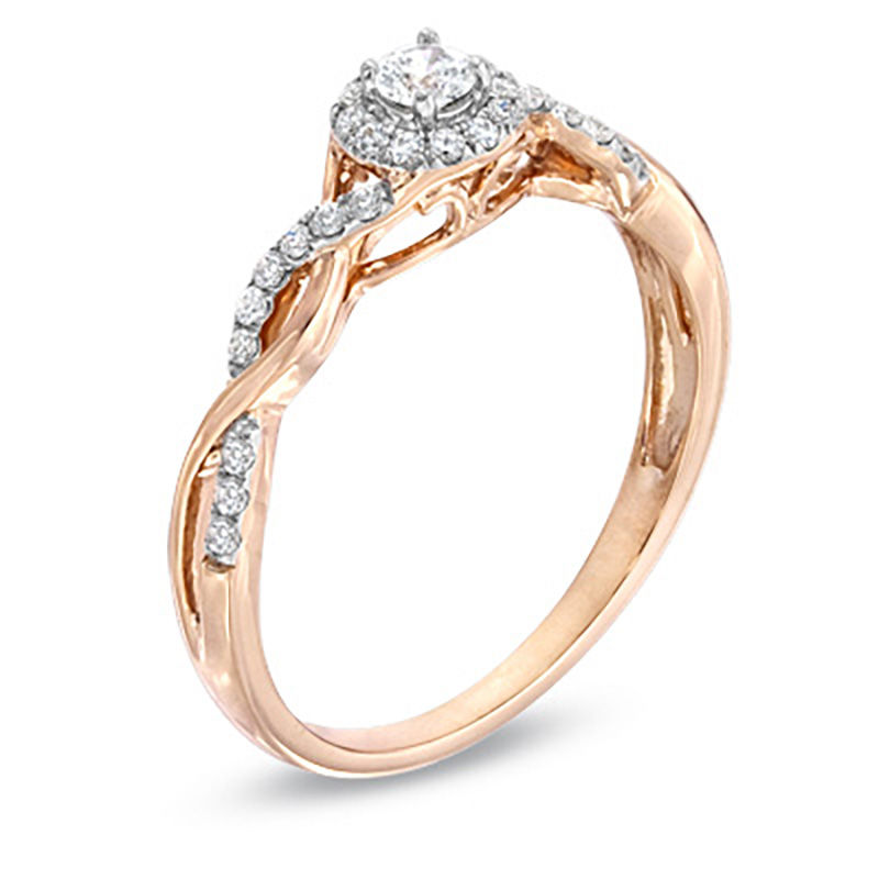 Main Image 2 of 1/4 CT. T.W. Diamond Entwined Promise Ring in 10K Rose Gold