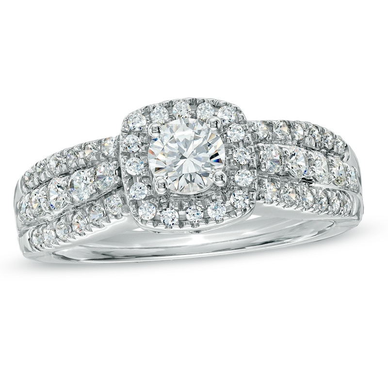 Main Image 1 of 1 CT. T.W. Emerald-Cut Diamond Frame Engagement Ring in 14K White Gold