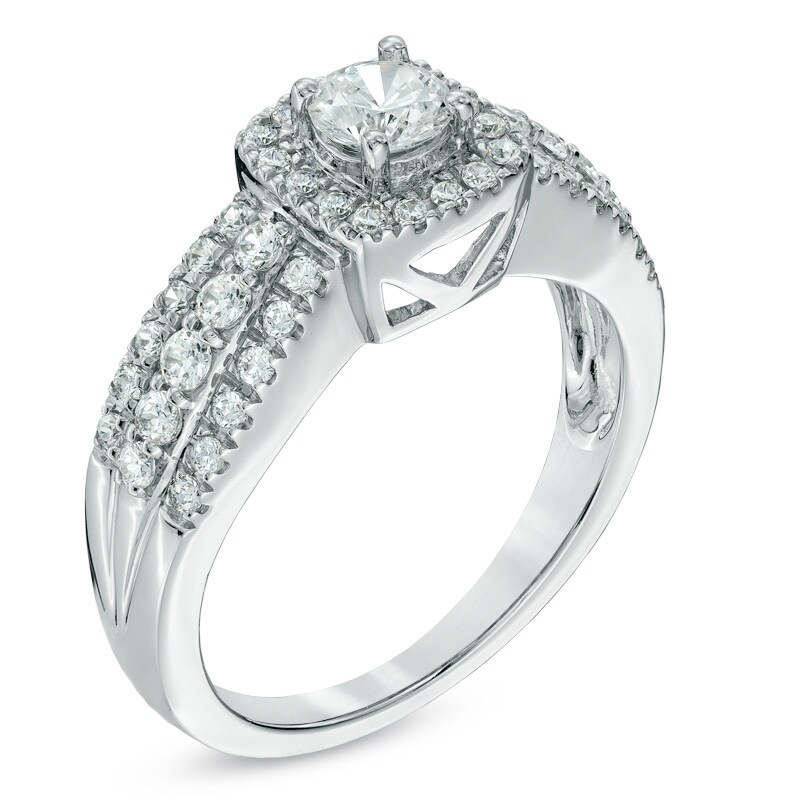 Main Image 2 of 1 CT. T.W. Emerald-Cut Diamond Frame Engagement Ring in 14K White Gold