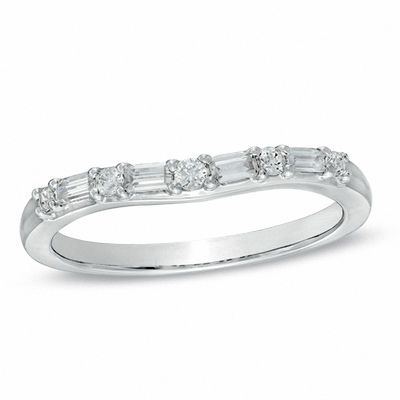 1/4 CT. T.W. Baguette and Round Diamond Alternating Contour Wedding ...