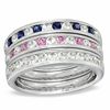Thumbnail Image 0 of Lab-Created Pink, Blue and White Sapphire Ring Set in Sterling Silver