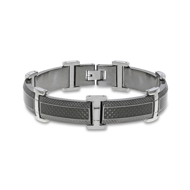 Men's Two-Tone Stainless Steel and Carbon Fiber Bracelet - 8.5"