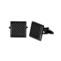 Men's Black IP Stainless Steel and Carbon Fiber Cuff Links
