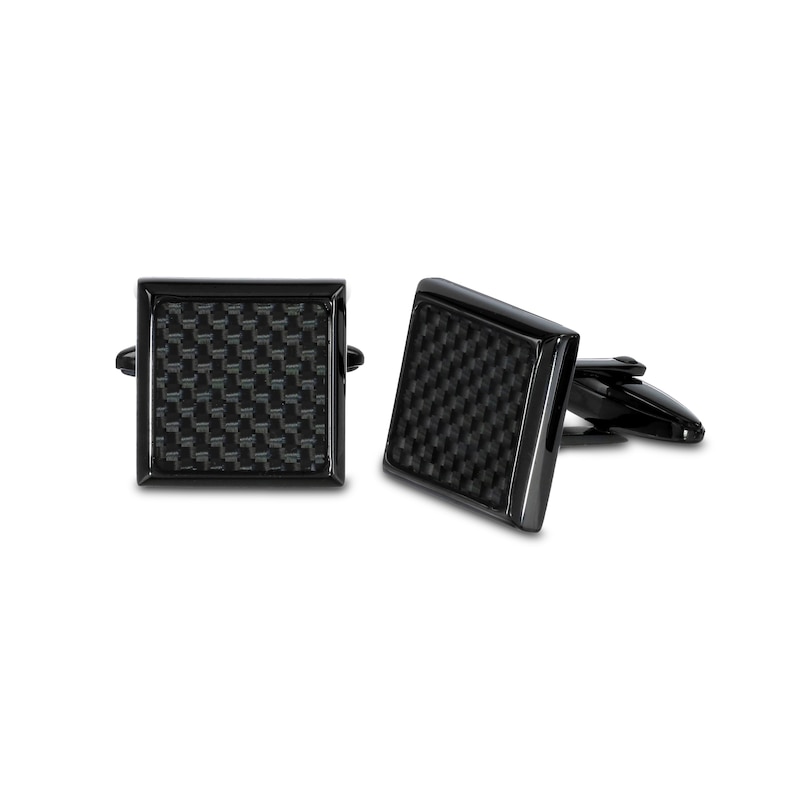 Men's Black IP Stainless Steel and Carbon Fiber Cuff Links | Zales