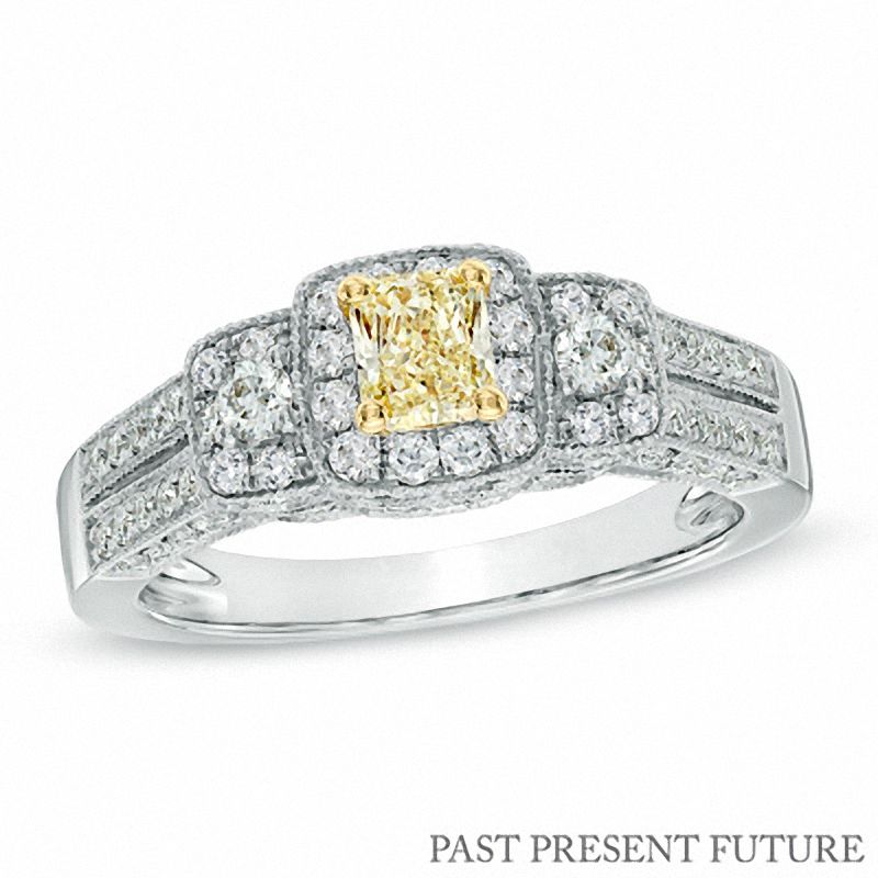 Main Image 1 of 1 CT. T.W. Certified Yellow and White Diamond Past Present Future® Engagement Ring in 14K White Gold (P/SI2)