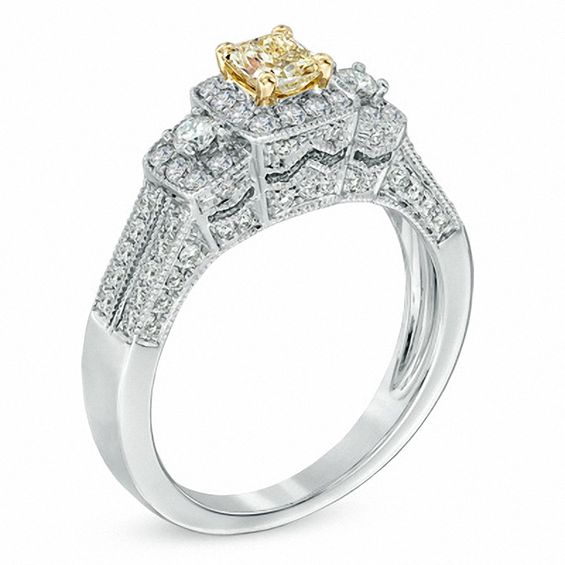 1 CT. T.w. Certified Yellow and White Diamond Past Present FutureÂ® Engagement Ring in 14K White Gold (P/Si2)