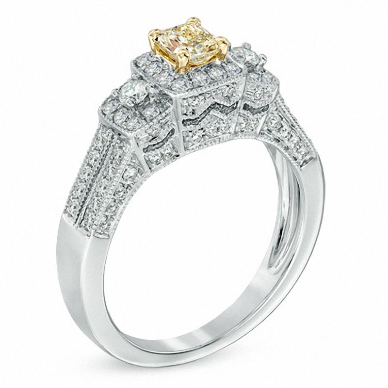 Main Image 2 of 1 CT. T.W. Certified Yellow and White Diamond Past Present Future® Engagement Ring in 14K White Gold (P/SI2)