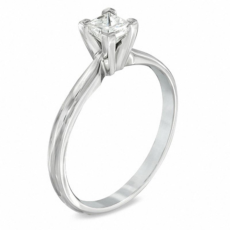 Main Image 2 of 1/2 CT. Princess-Cut Diamond Solitaire Engagement Ring in 14K White Gold (K/I3)