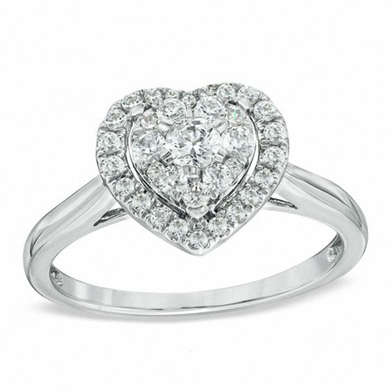 1/2 CT. T.w. Diamond Cluster Heart Frame Engagement Ring in 14K White Gold