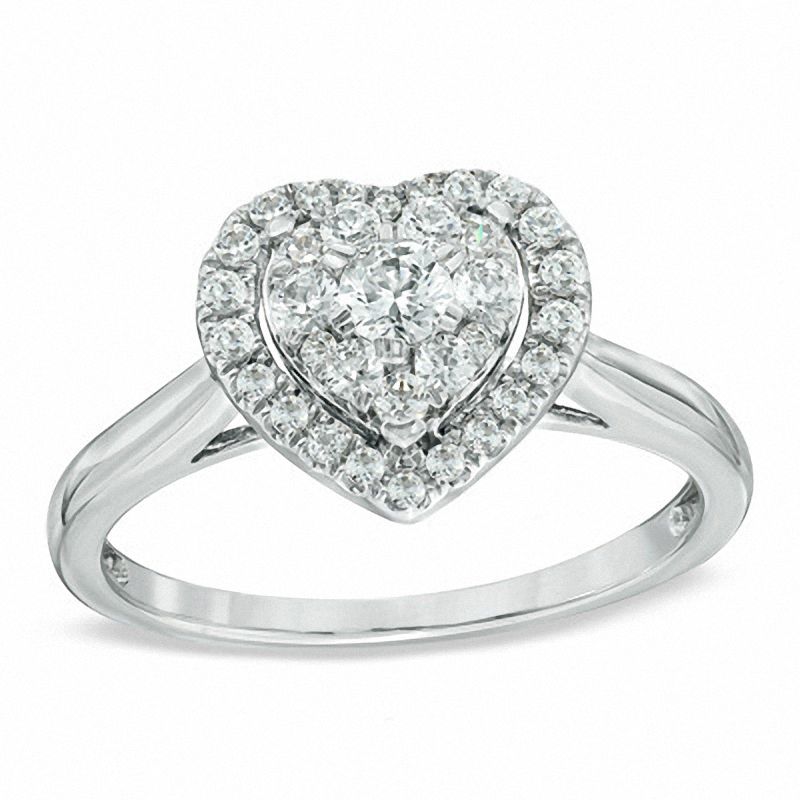 Main Image 1 of 1/2 CT. T.W. Diamond Cluster Heart Frame Engagement Ring in 14K White Gold