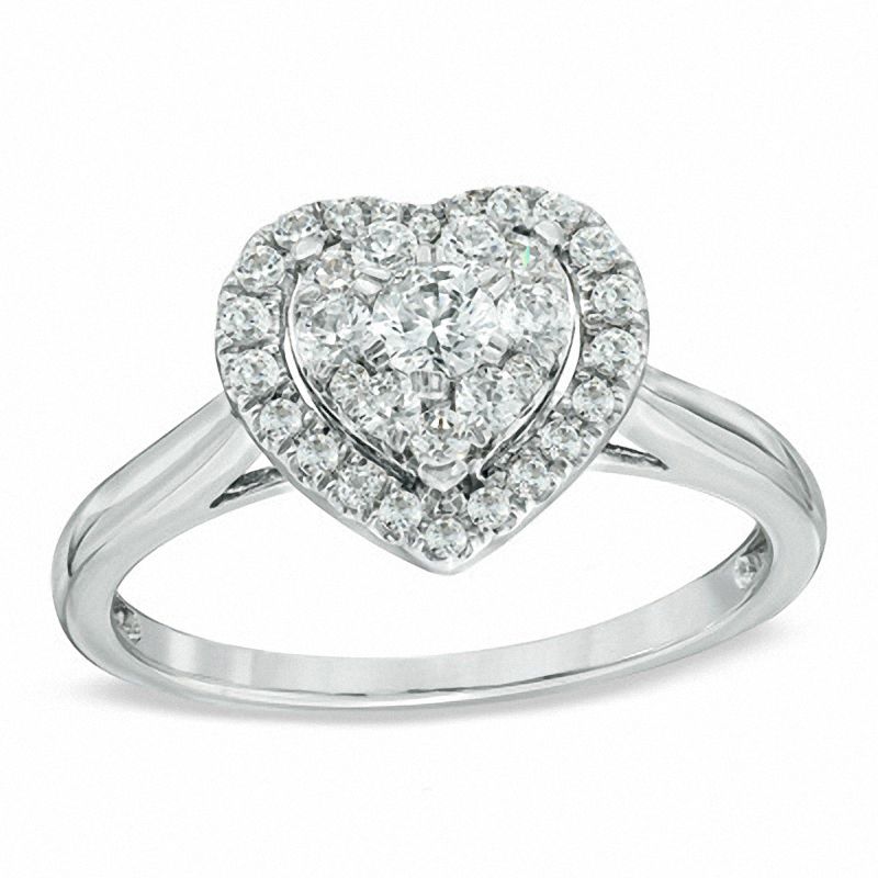 1/2 CT. T.W. Diamond Cluster Heart Frame Engagement Ring in 14K White Gold