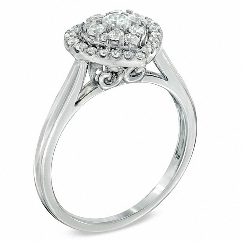 Main Image 2 of 1/2 CT. T.W. Diamond Cluster Heart Frame Engagement Ring in 14K White Gold