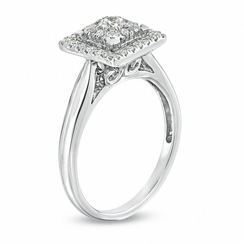 Main Image 2 of 1/2 CT. T.W. Diamond Cluster Square Frame Engagement Ring in 14K White Gold