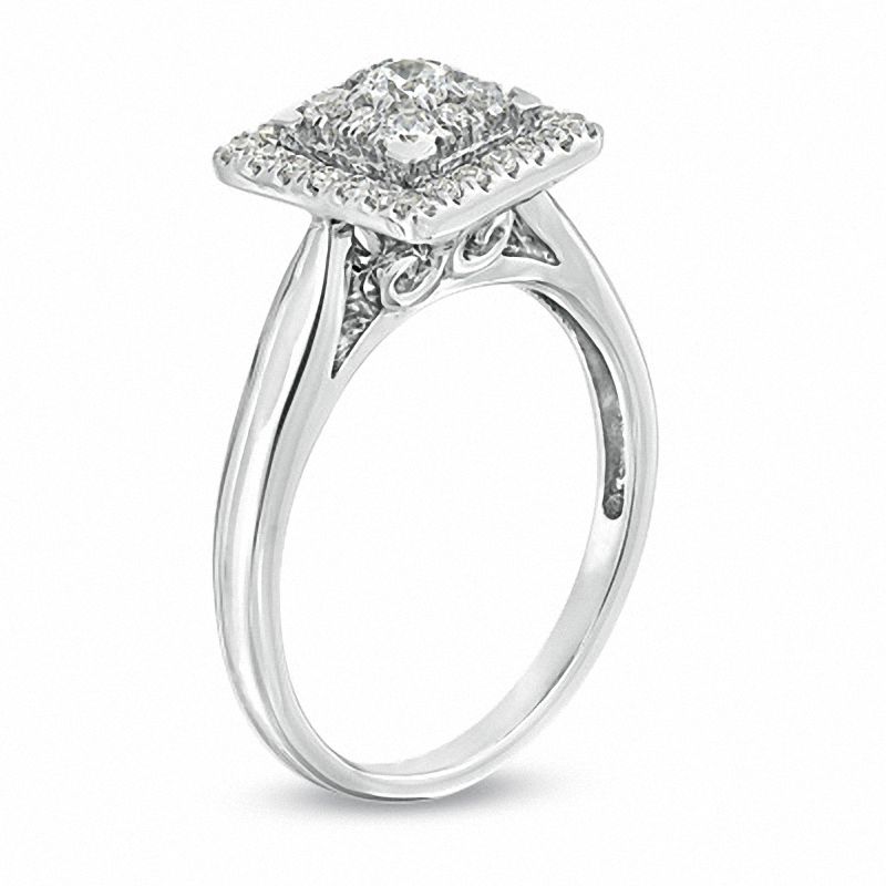 1/2 CT. T.W. Diamond Cluster Square Frame Engagement Ring in 14K White Gold